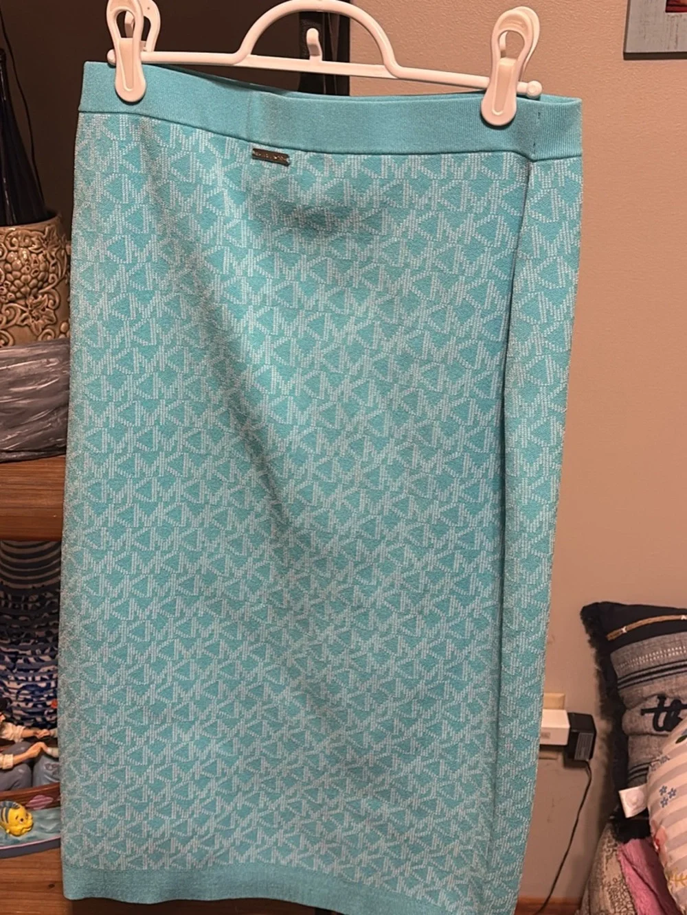 MICHAEL Michael Kors Aqua Blue Logo Knit Maxi Skirt